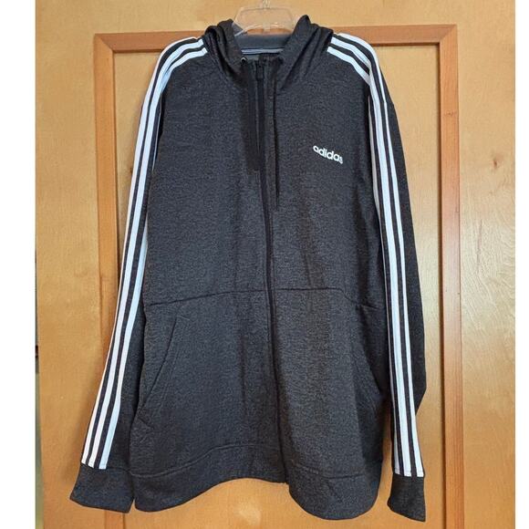 Men's Adidas Zip Front Hoodie Long Sleeve Sweatshirt, Gray & White, Size XL, EUC - Picture 1 of 3